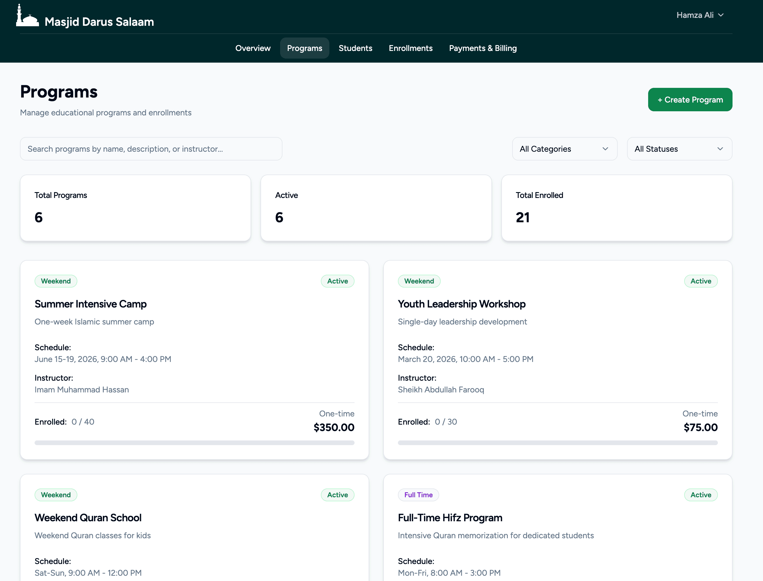 Program Dashboard preview